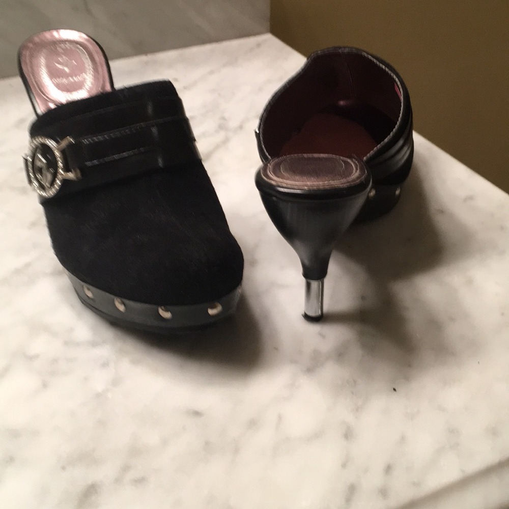 Black suede mule size 8